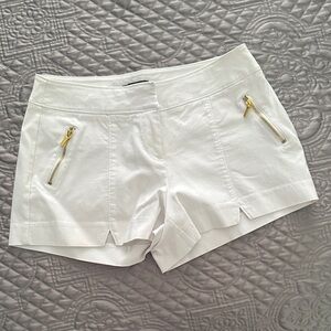 bebe White High Waist Shorts with Gold Zippers
